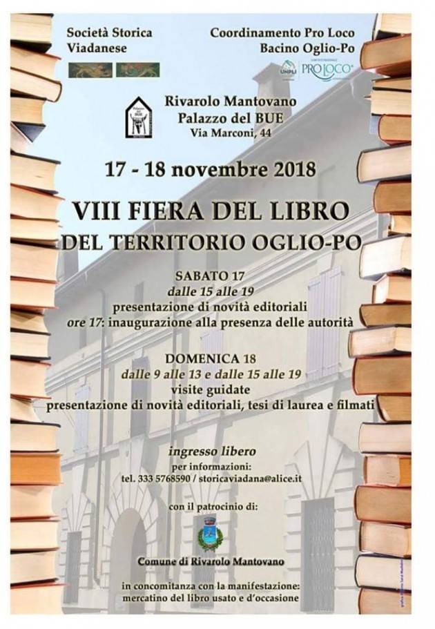 Al via a Rivarolo Mantovano l'ottava edizione della Fiera del Libro Oglio Po