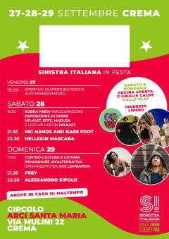  ROSSOVERDE: Il 27, 28 e 29 settembre torna la festa della Sinistra a Crema!